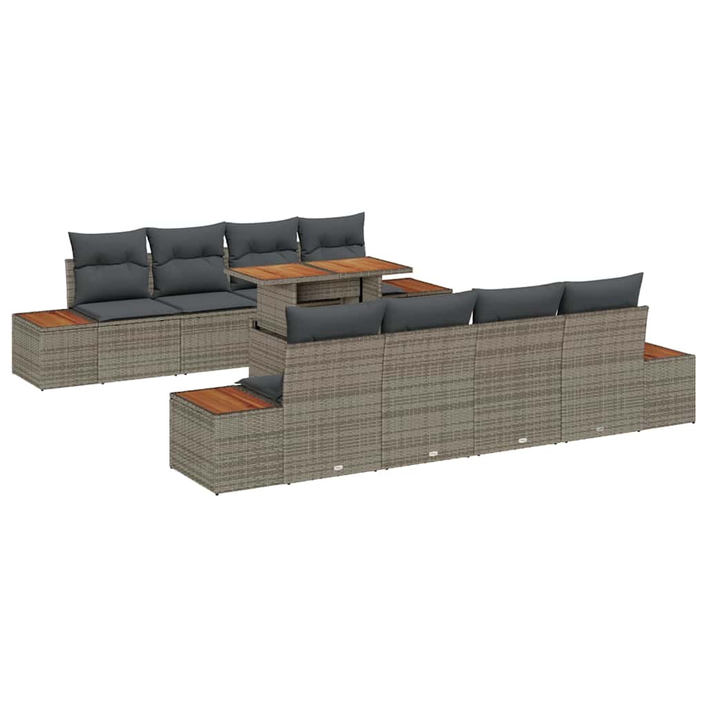 Tuinbankenset 9 st Grijs poly rattan