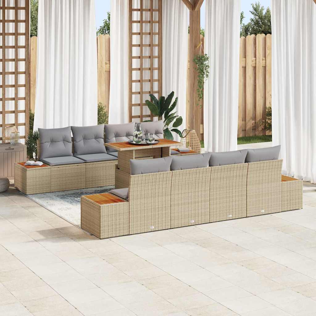 Tuinbankenset 9 st Beige poly rattan