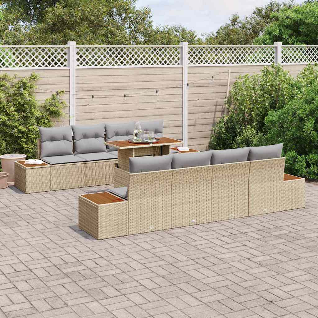 Tuinbankenset 9 st Beige poly rattan