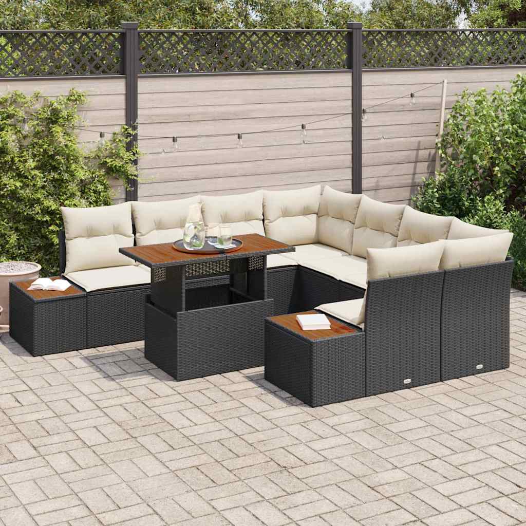 Tuinbankenset 9 st Zwart poly rattan