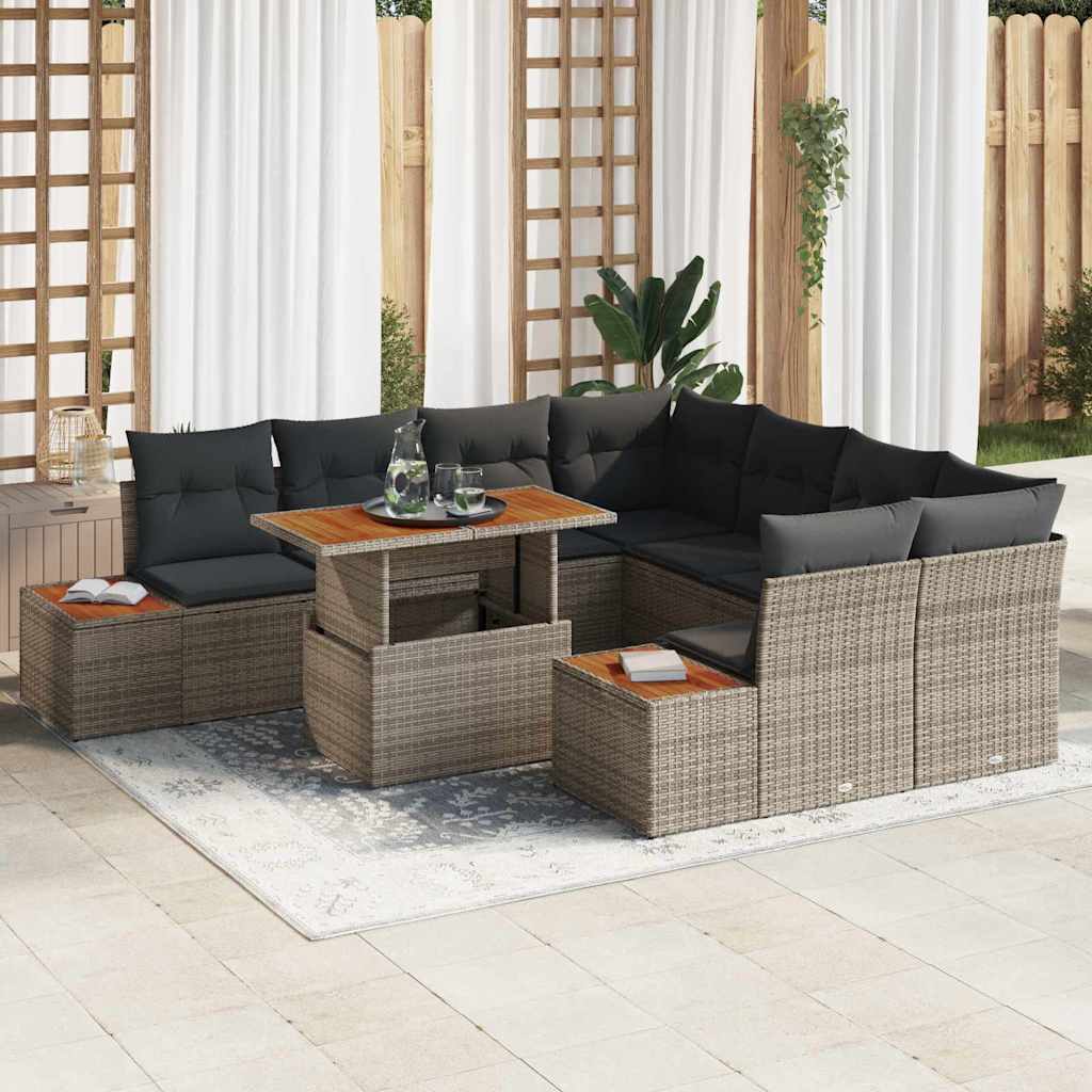 Tuinbankenset 9 st Grijs poly rattan