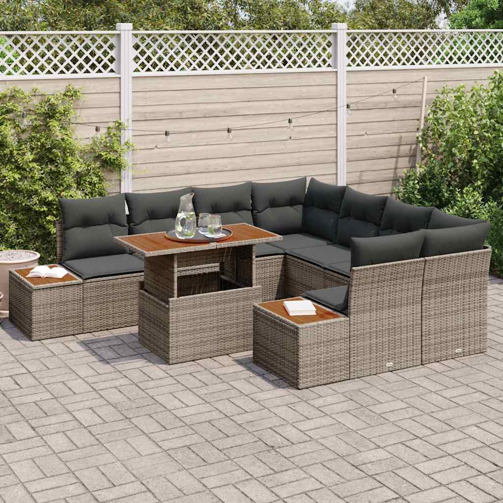 Tuinbankenset 9 st Grijs poly rattan