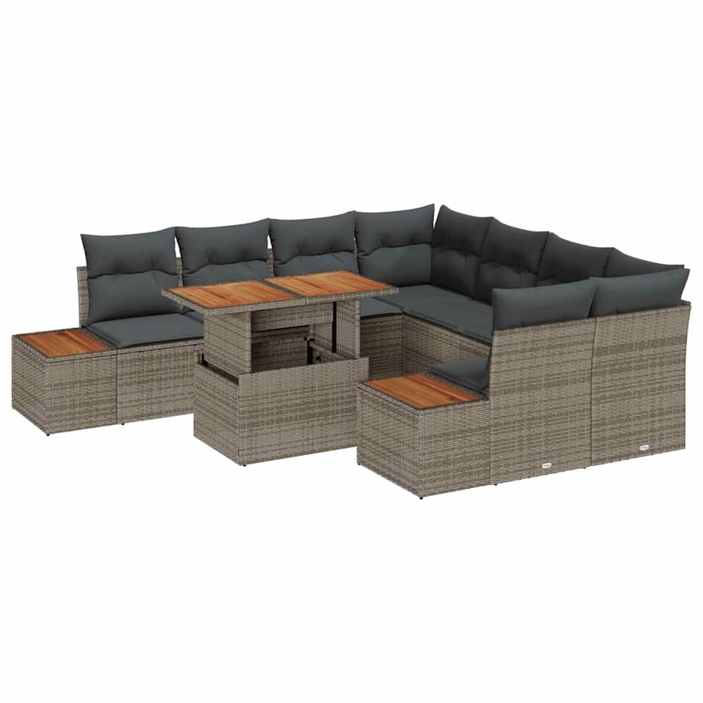 Tuinbankenset 9 st Grijs poly rattan