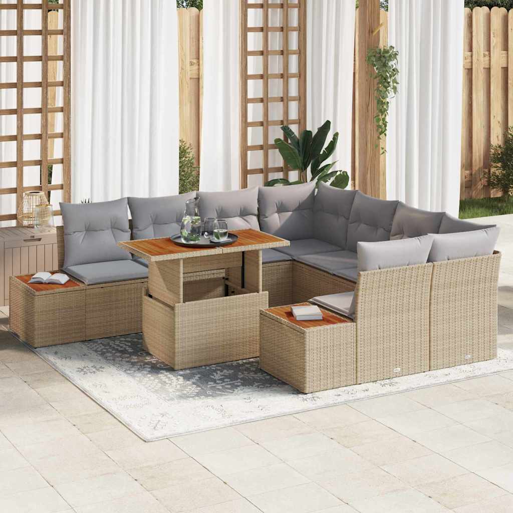 Tuinbankenset 9 st Beige poly rattan