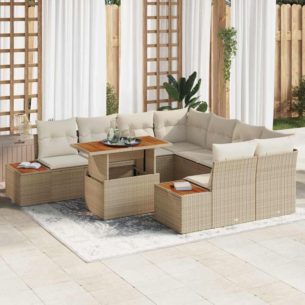 Tuinbankenset 9 st Beige poly rattan