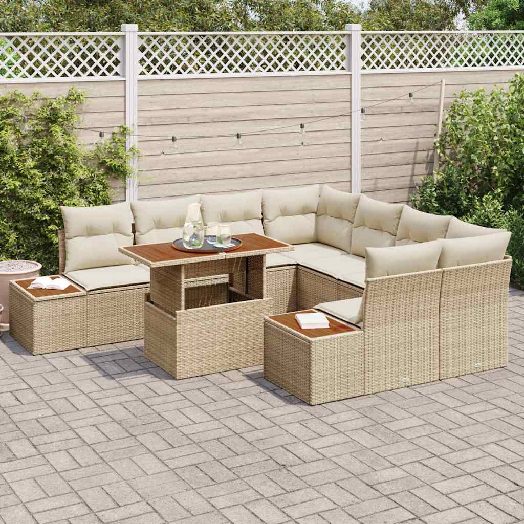 Tuinbankenset 9 st Beige poly rattan