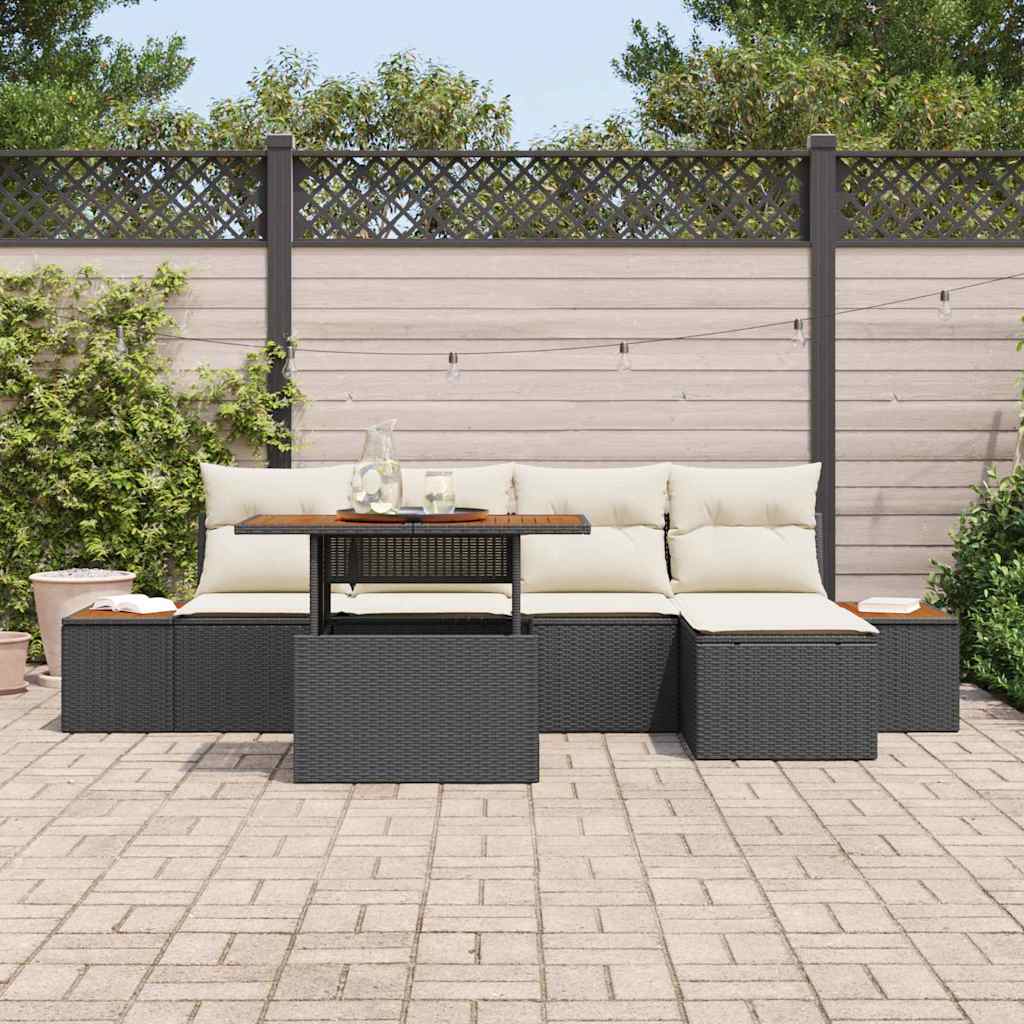 Tuinbankenset 6 st Zwart en Beige