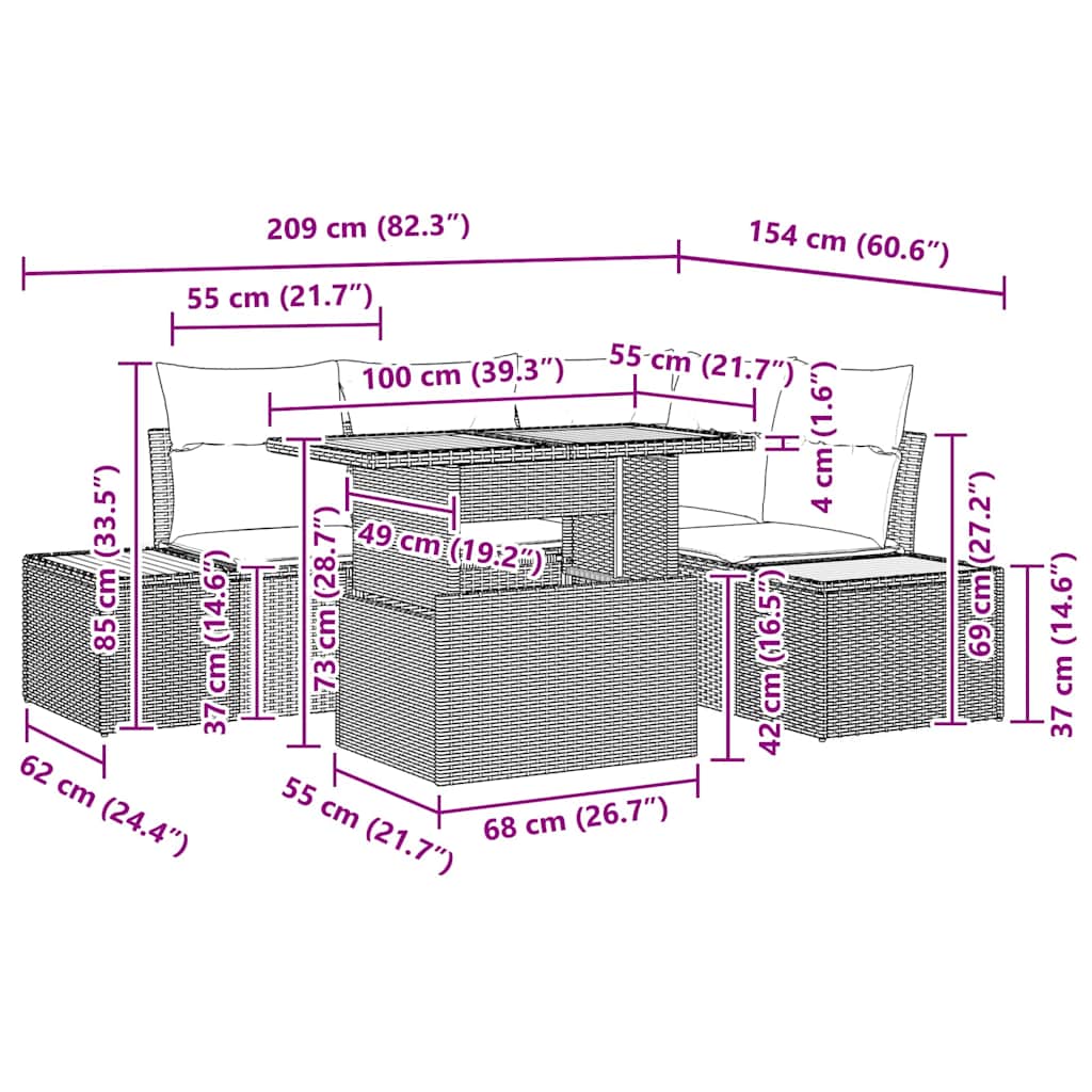 Tuinbankenset 5 st Zwart en Beige