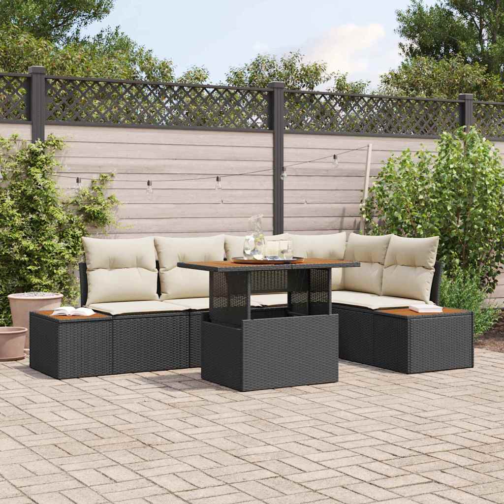 Tuinbankenset 6 st Zwart en Beige