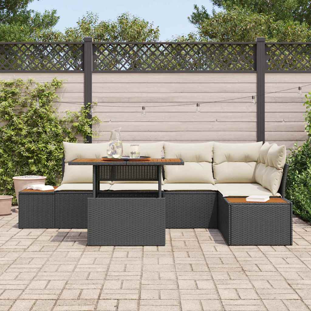Tuinbankenset 6 st Zwart en Beige