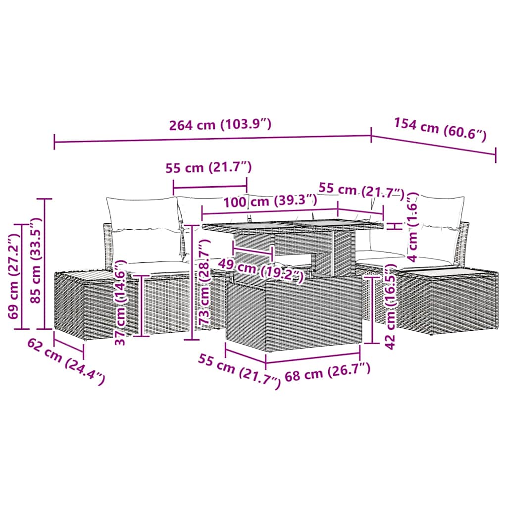 Tuinbankenset 6 st Zwart en Beige