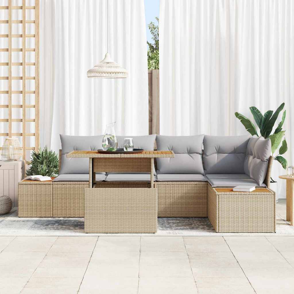 Tuinbankenset 6 st Beige poly rattan