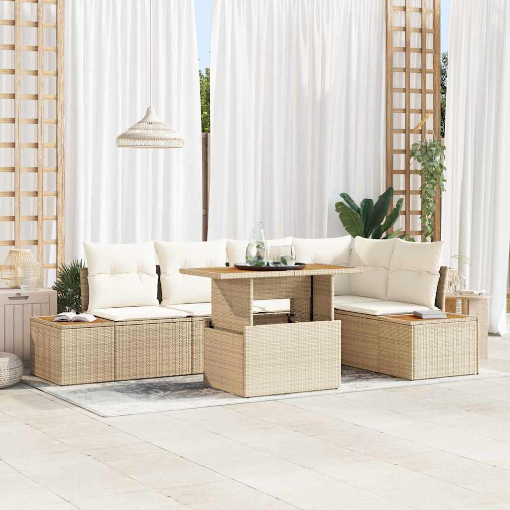 Tuinbankenset 6 st Beige poly rattan