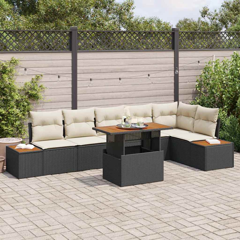 Tuinbankenset 7 st Zwart poly rattan