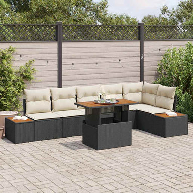 Tuinbankenset 7 st Zwart poly rattan