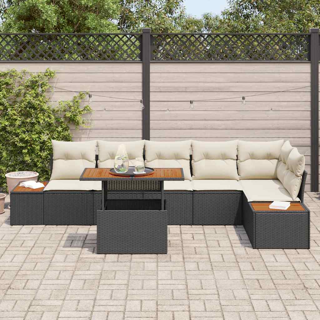 Tuinbankenset 7 st Zwart poly rattan
