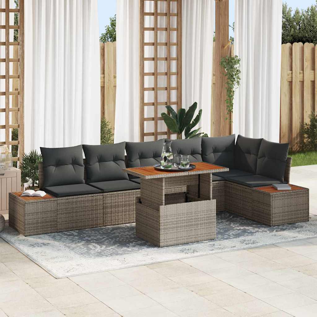 Tuinbankenset 7 st Grijs poly rattan