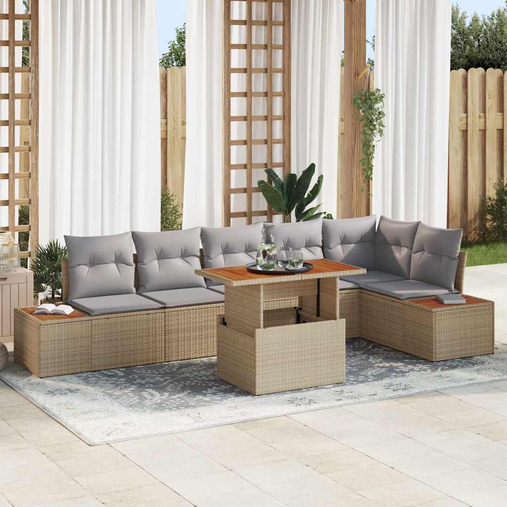 Tuinbankenset 7 st Beige poly rattan