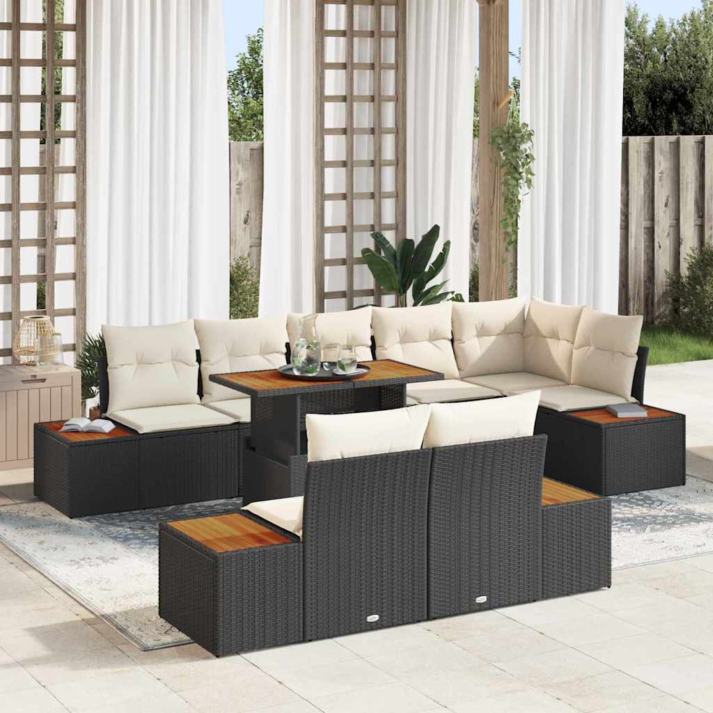 Tuinbankenset 9 st Zwart en Beige