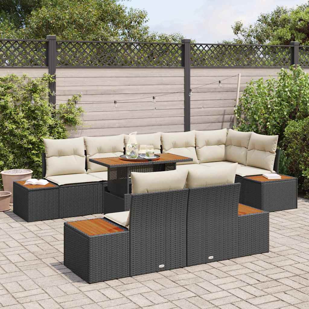 Tuinbankenset 9 st Zwart en Beige