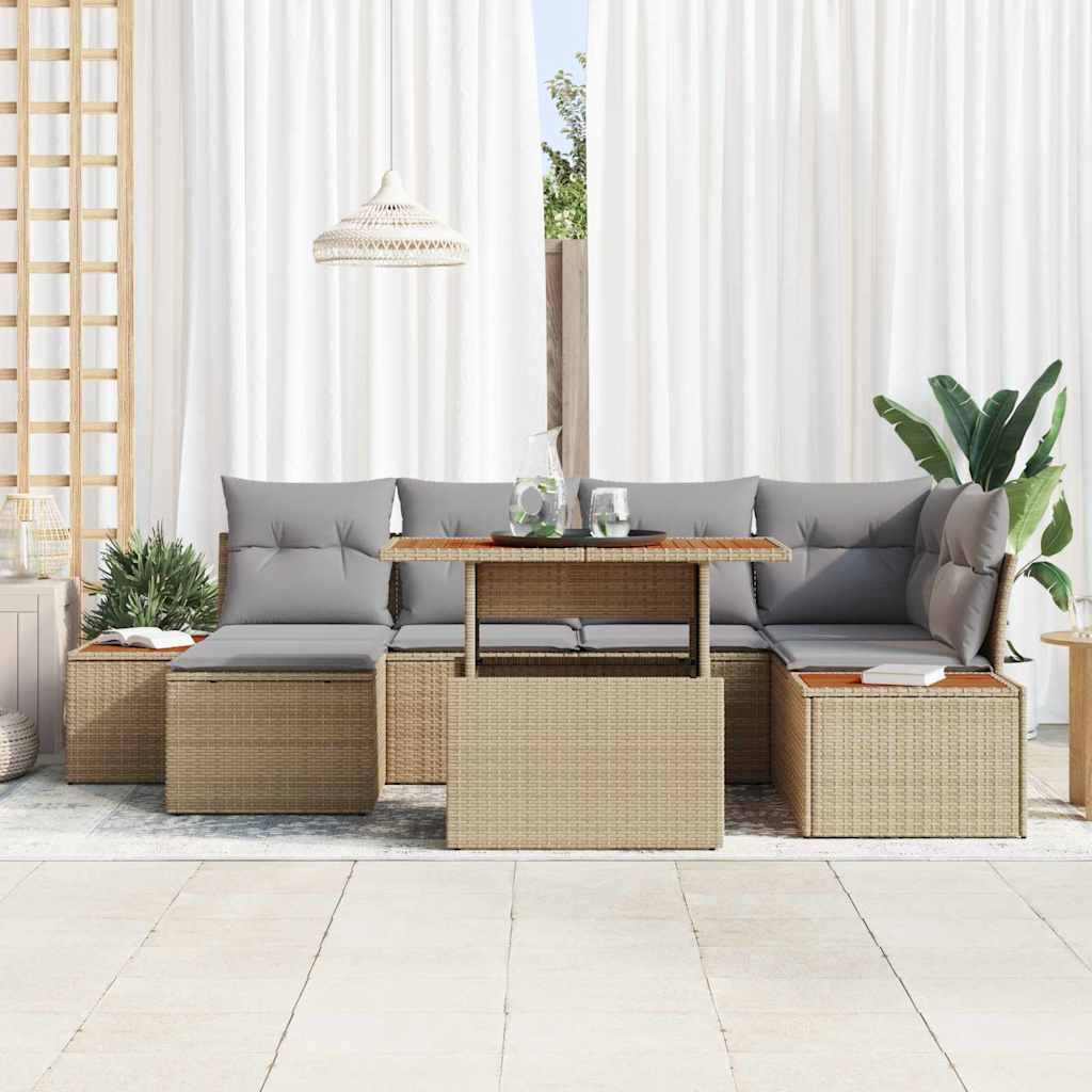 Tuinbankenset 7 st Beige poly rattan