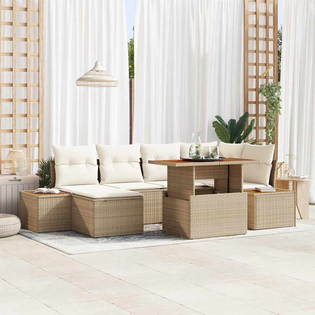 Tuinbankenset 7 st Beige poly rattan