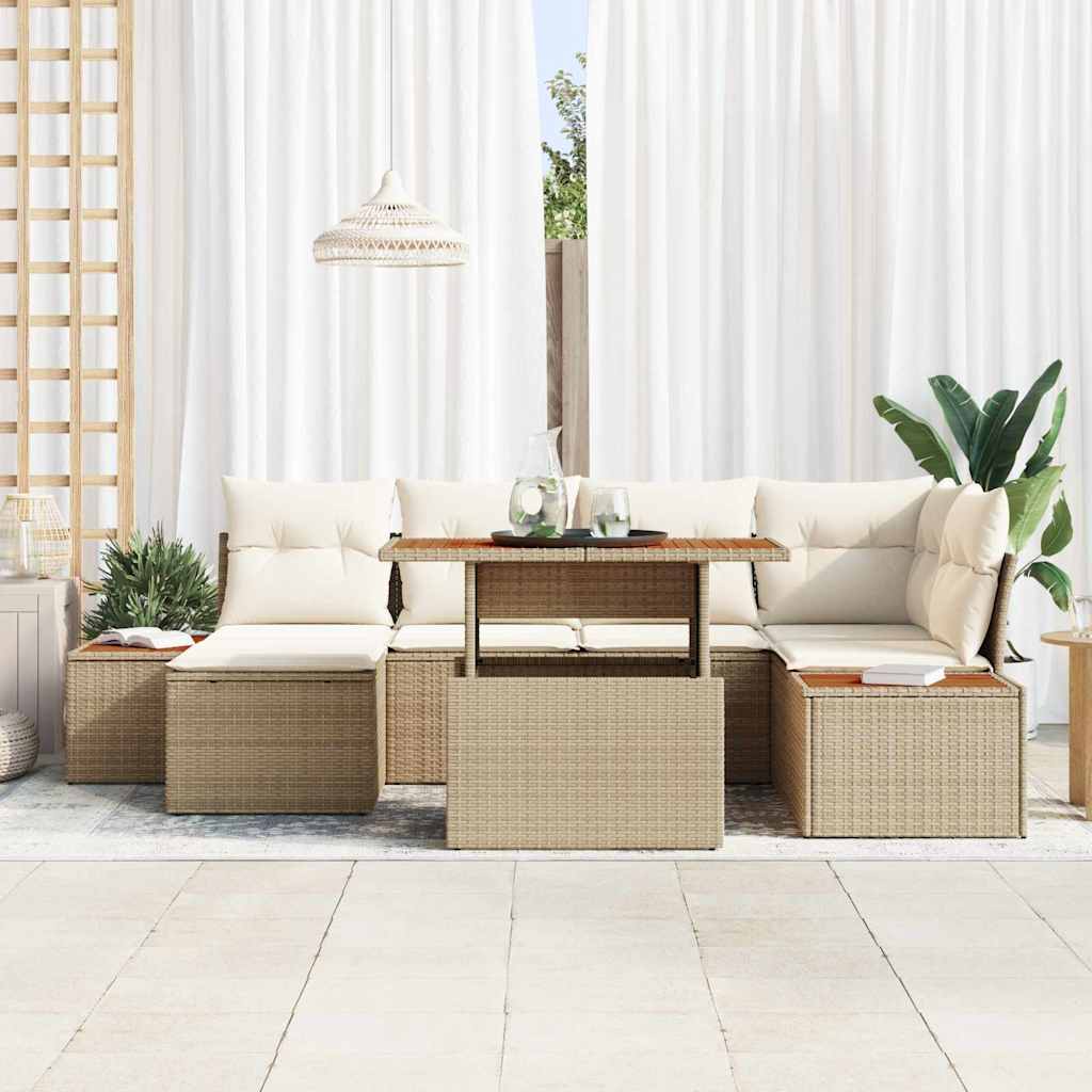 Tuinbankenset 7 st Beige poly rattan