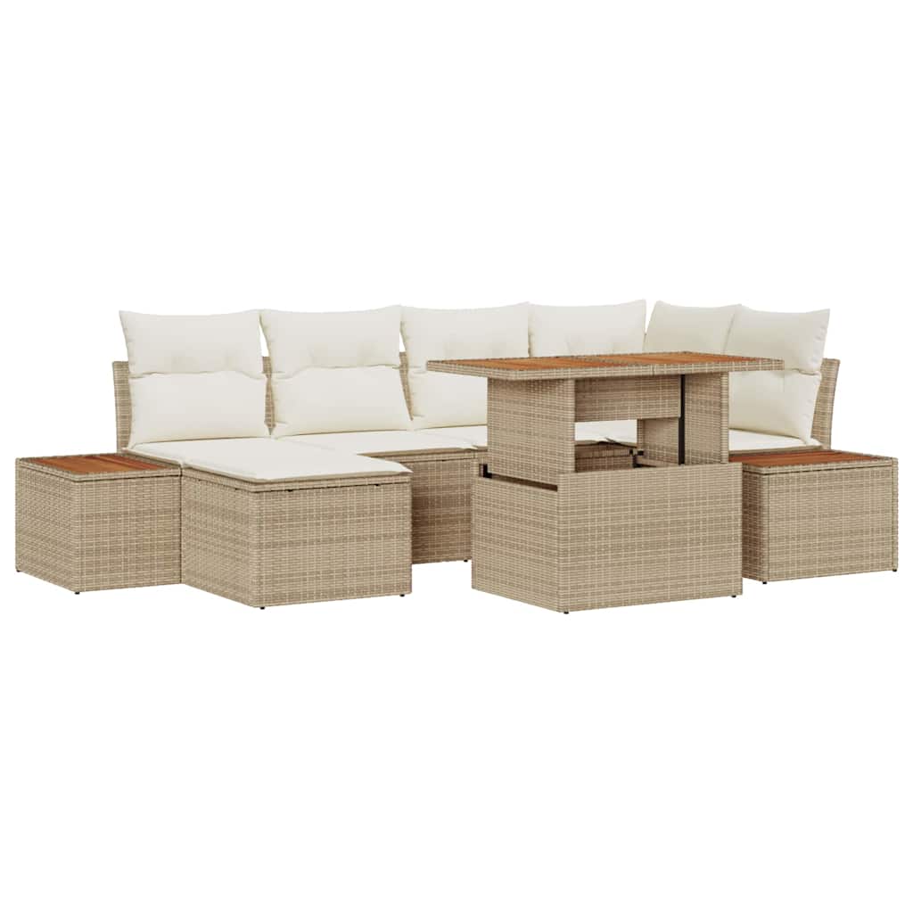Tuinbankenset 7 st Beige poly rattan
