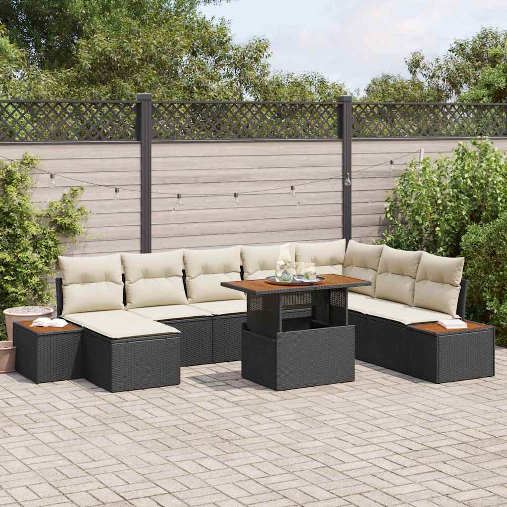 Tuinbankenset 9 st Zwart en Beige