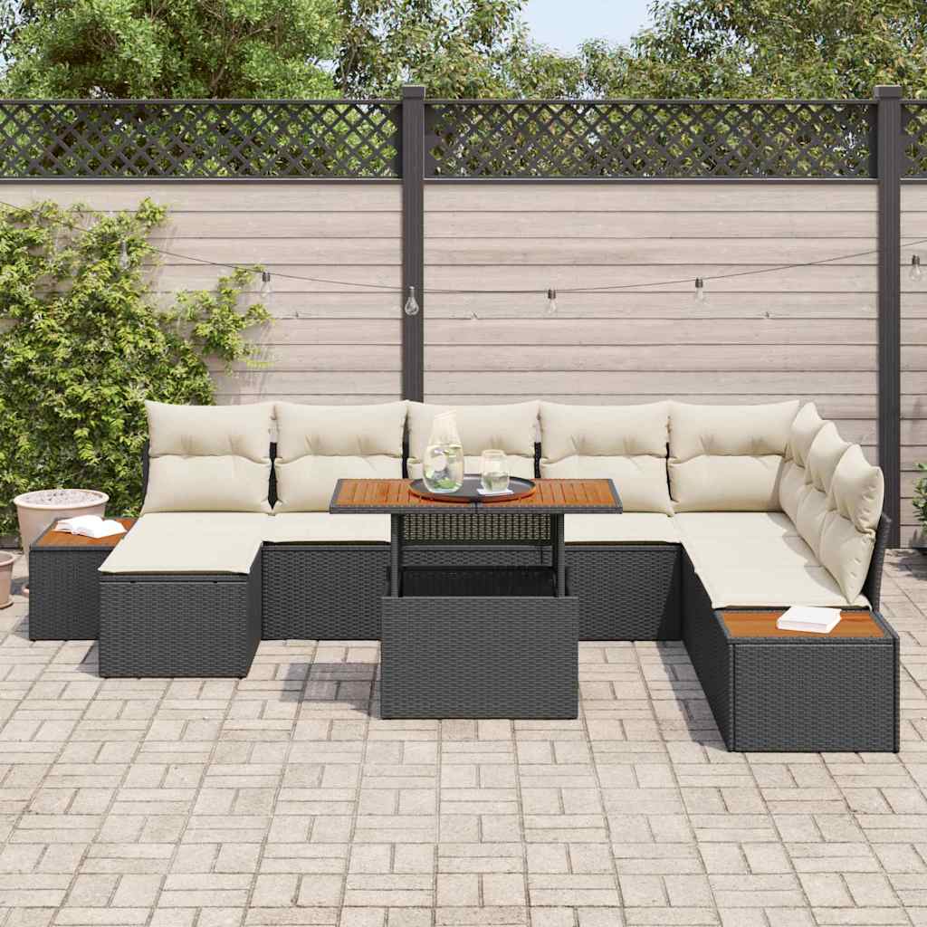 Tuinbankenset 9 st Zwart en Beige