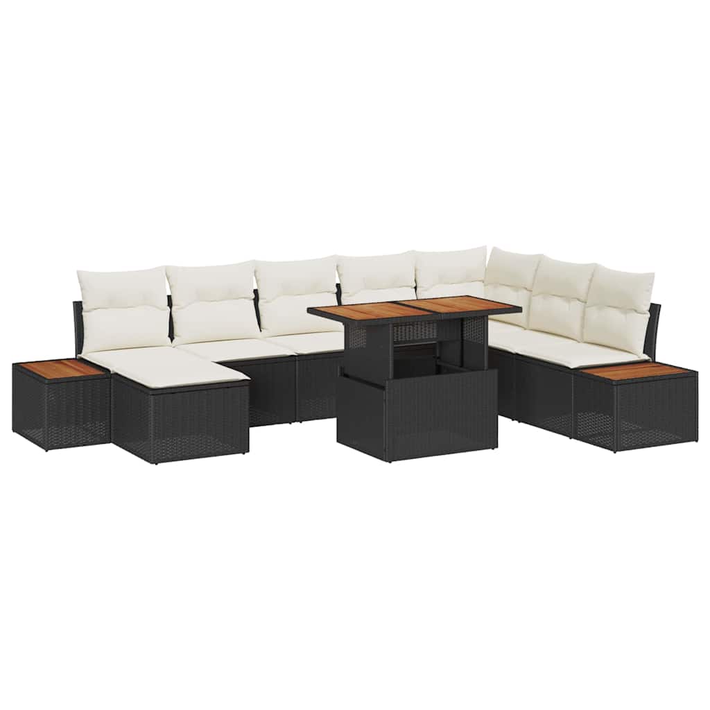 Tuinbankenset 9 st Zwart en Beige