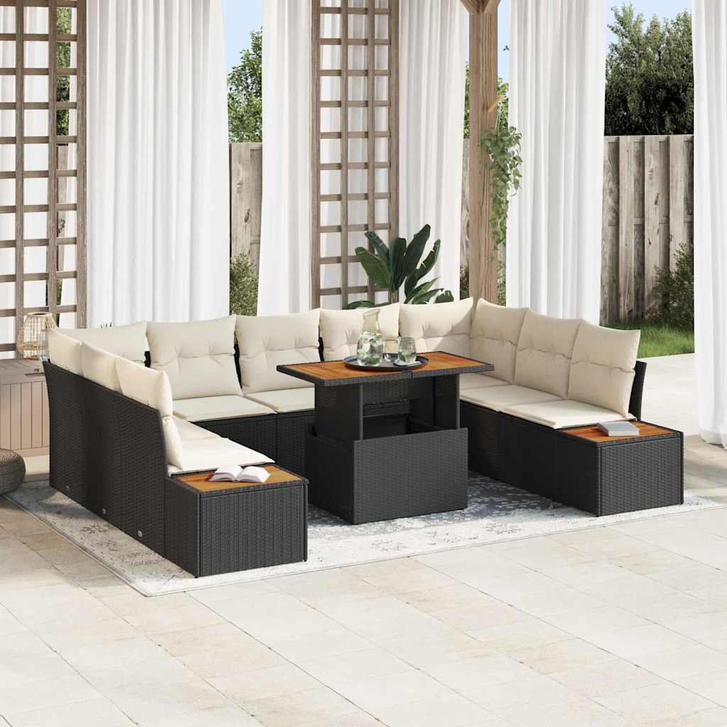 Tuinbankenset 10 st Zwart poly rattan