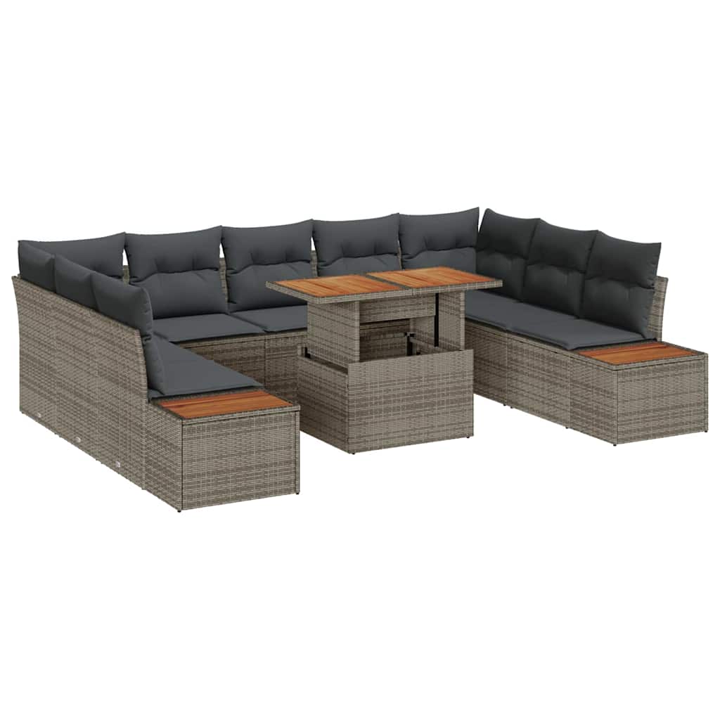 Tuinbankenset 10 st Grijs poly rattan
