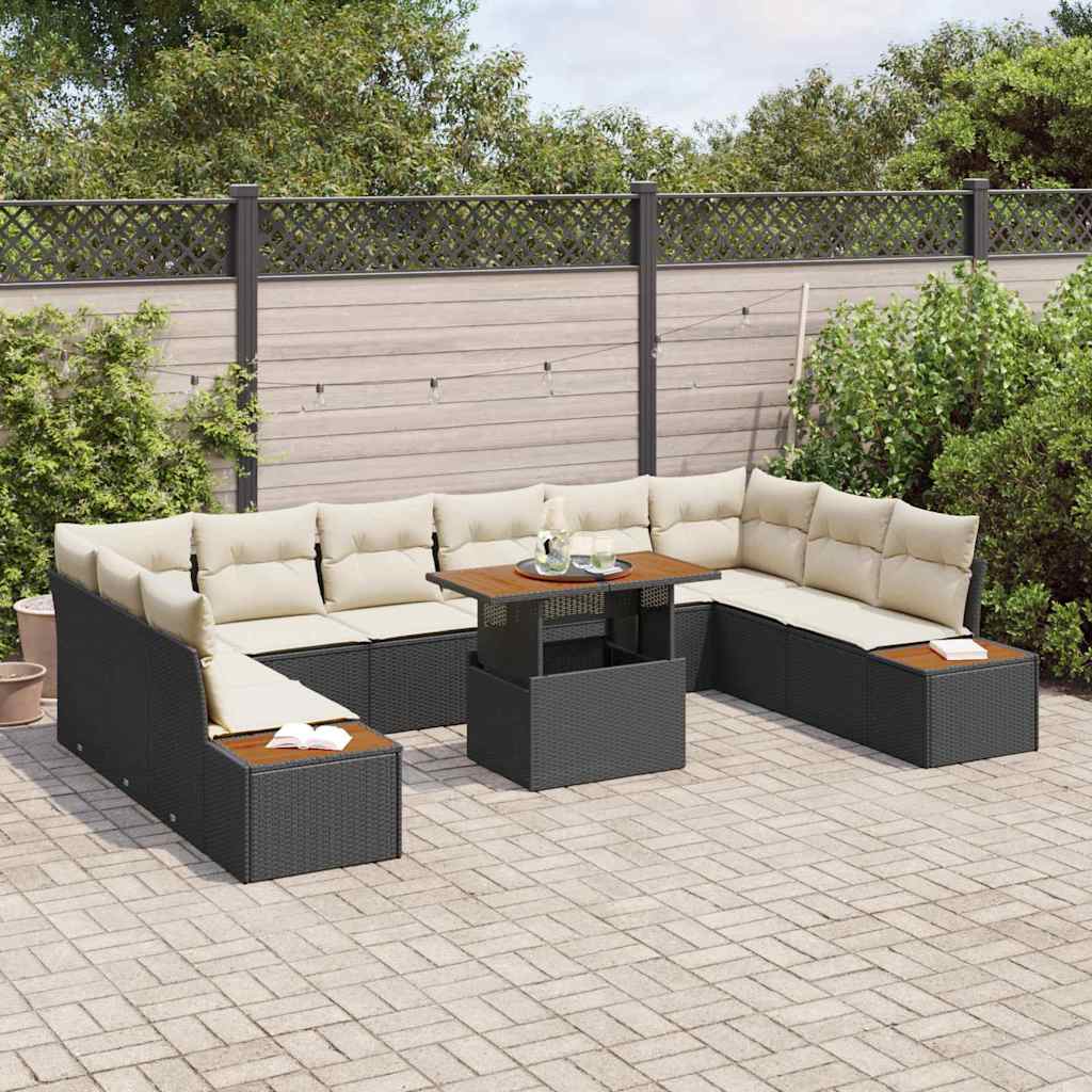 Tuinbankenset 11 st Zwart poly rattan