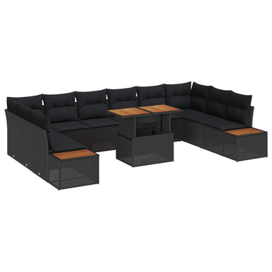 Tuinbankenset 11 st Zwart poly rattan