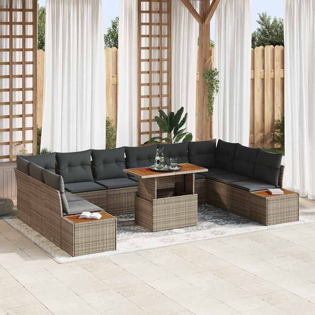 Tuinbankenset 11 st Grijs poly rattan