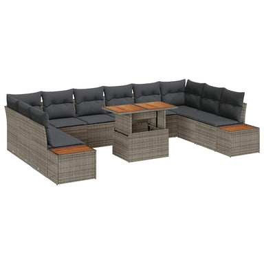 Tuinbankenset 11 st Grijs poly rattan