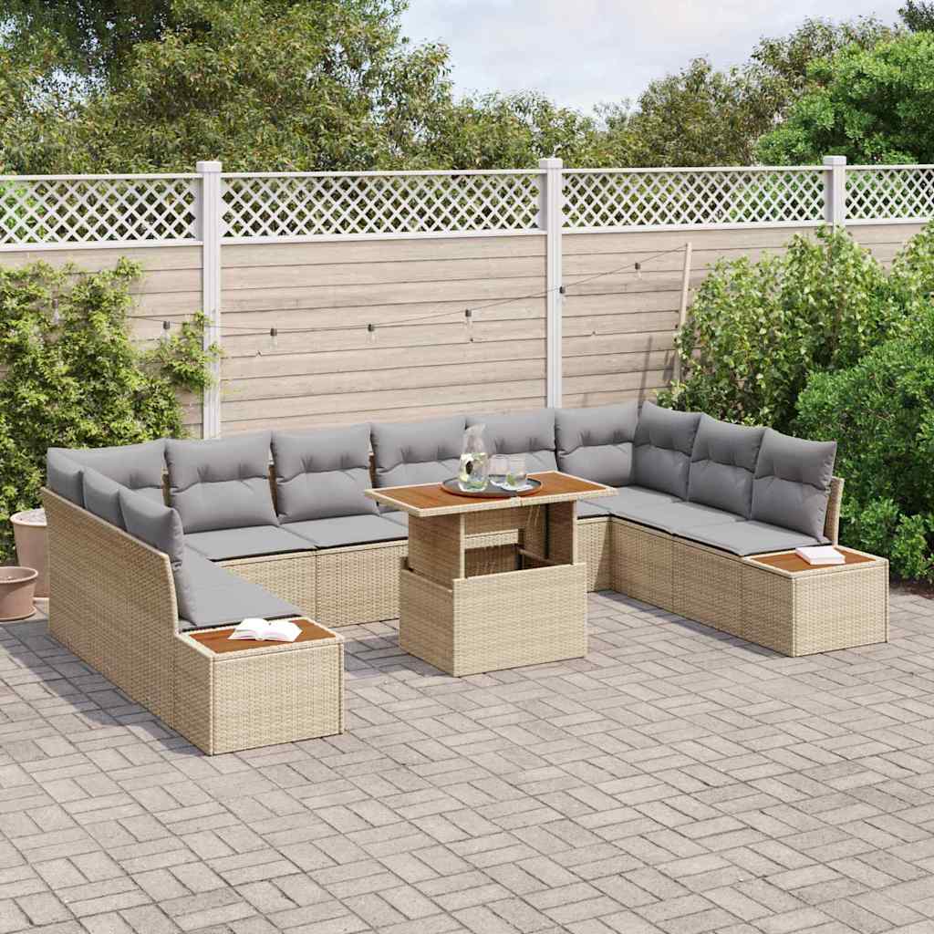 Tuinbankenset 11 st Beige poly rattan