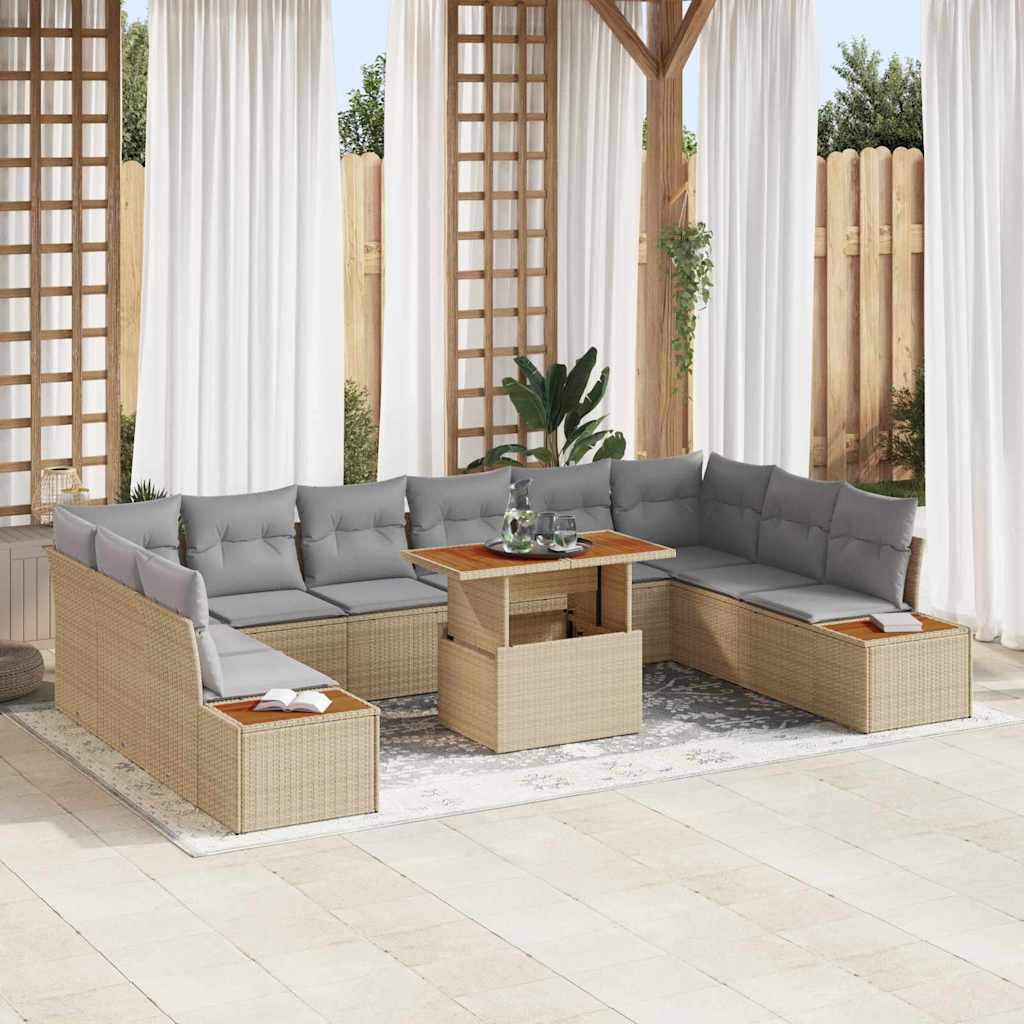 Tuinbankenset 11 st Beige poly rattan
