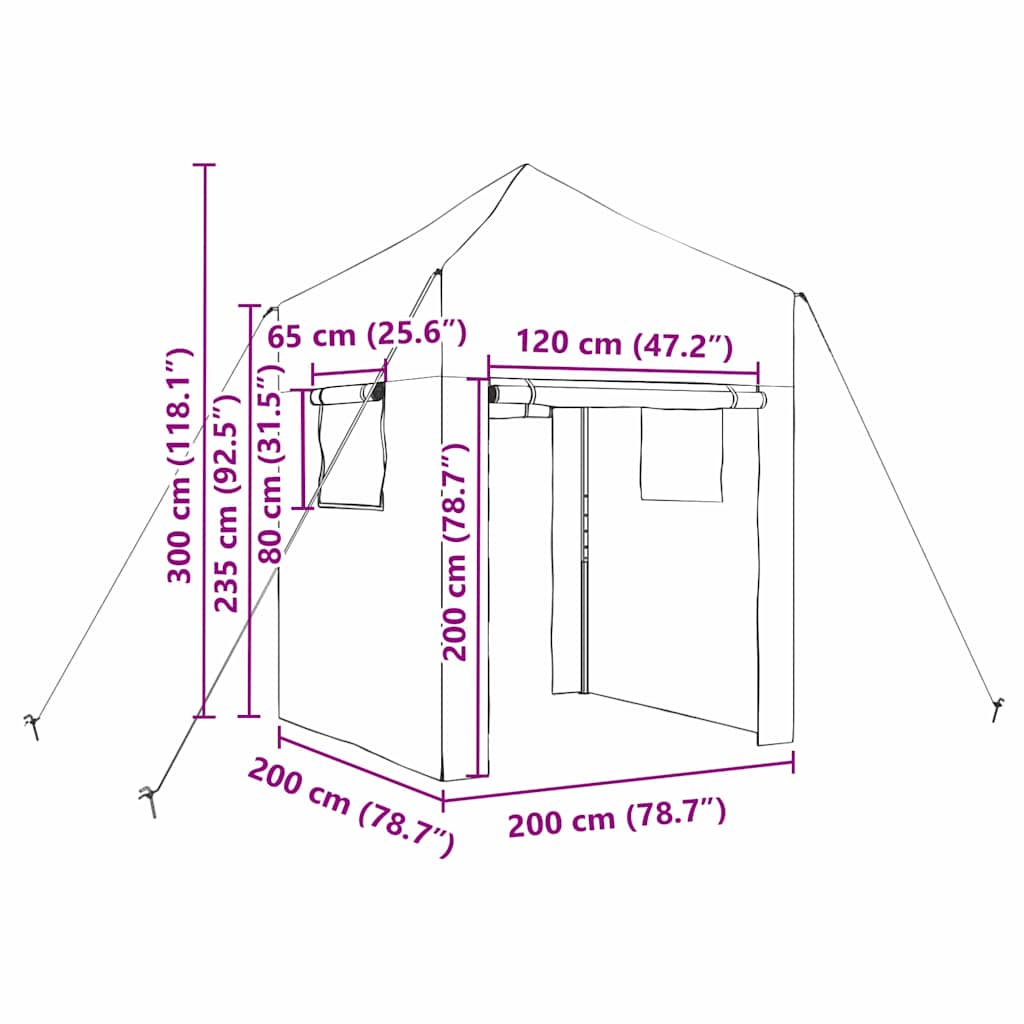 Kas met pop-up frame met dak Groen 200 x 200 x 300 cm IJzer