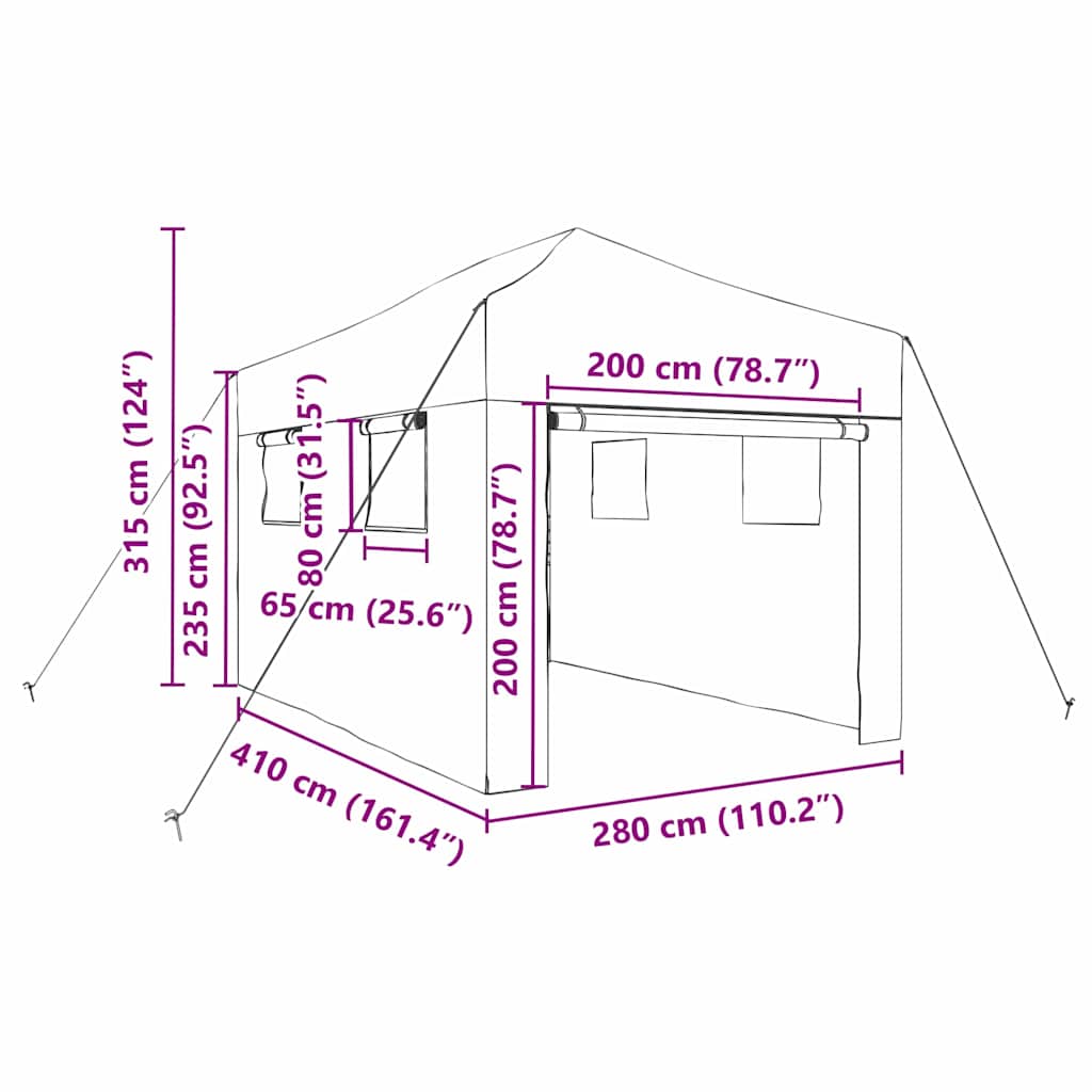 Kas met pop-up frame met dak Groen 280 x 410 x 315 cm IJzer