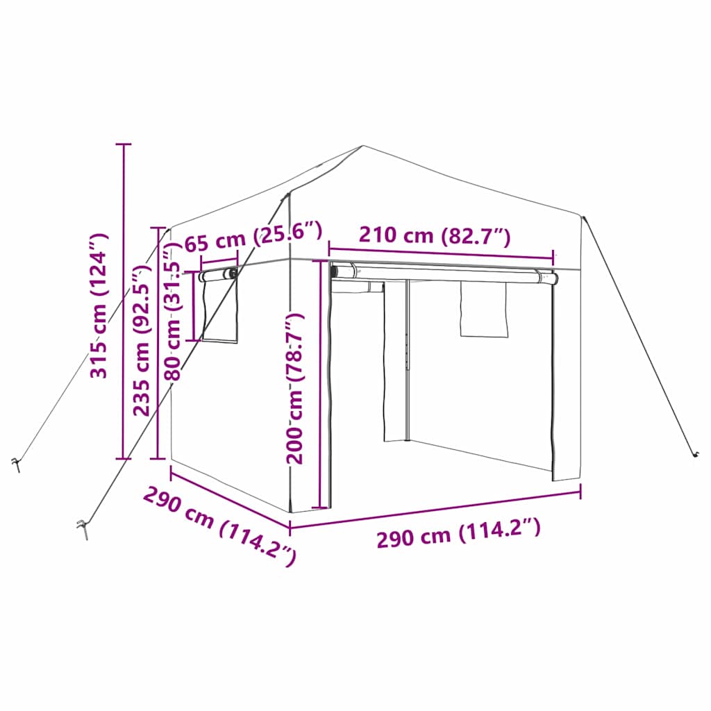Kas met pop-up frame met dak Groen 290 x 290 x 315 cm IJzer