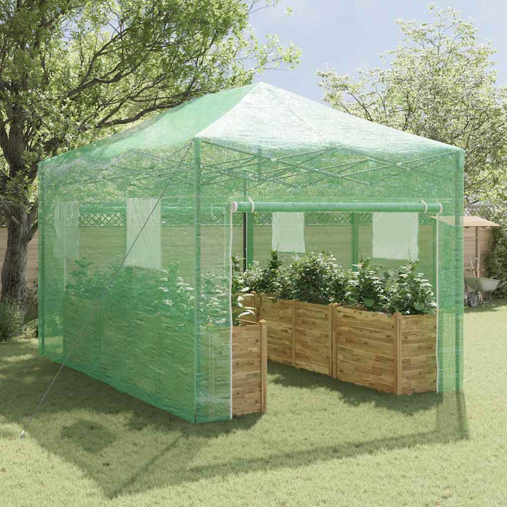 Kas met pop-up frame met dak Groen 290 x 430 x 315 cm IJzer