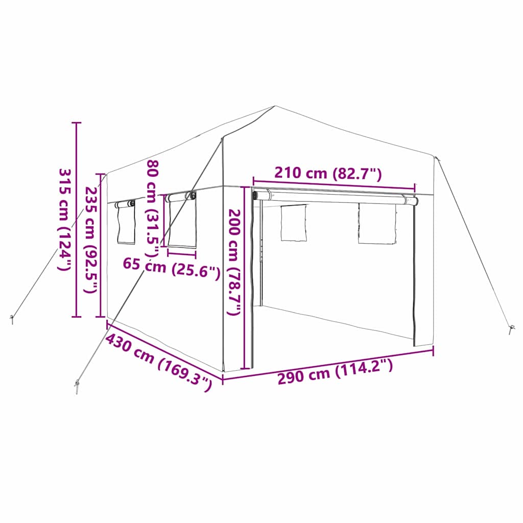 Kas met pop-up frame met dak Groen 290 x 430 x 315 cm IJzer