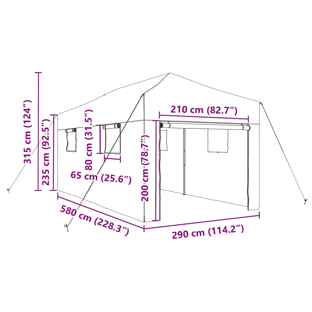 Kas met pop-up frame met dak Groen 290 x 580 x 315 cm IJzer