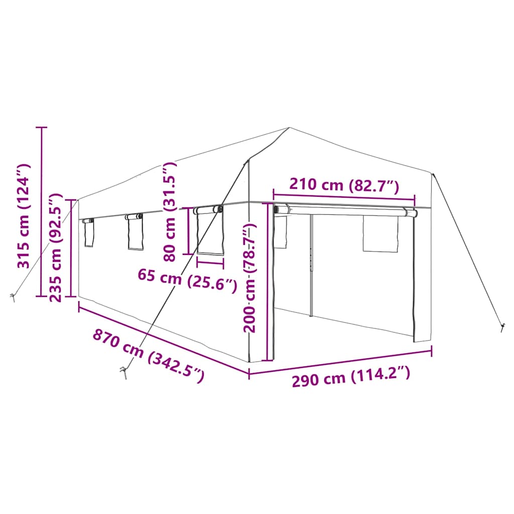 Kas met pop-up frame met dak Groen 290 x 870 x 315 cm IJzer