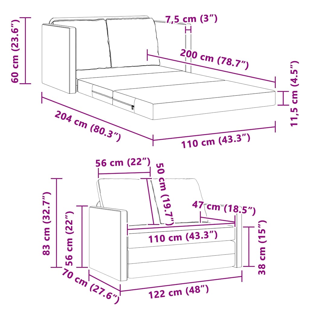 Slaapbank Crème 204 x 122 x 60 cm Fluweel