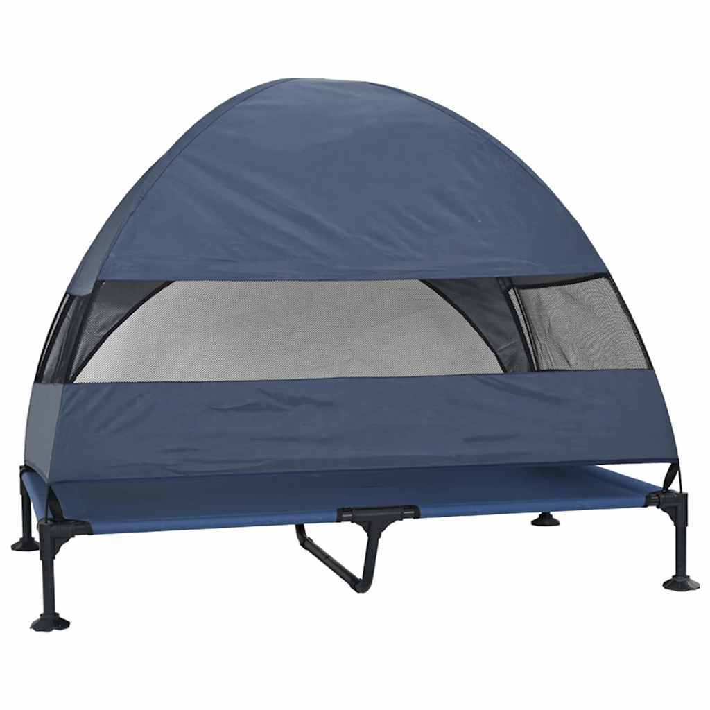 Verhoogd Hondenbed Marineblauw 127 x 81 x 108 cm Stof en Staal