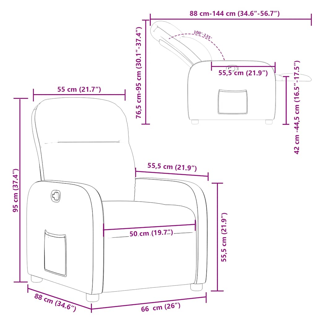 Fauteuil verstelbaar stof lichtgrijs