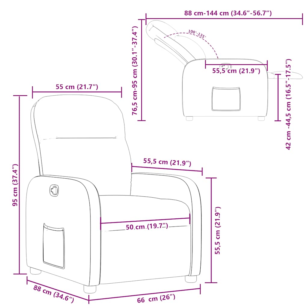 Fauteuil verstelbaar stof donkerbruin